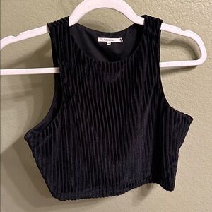 Tularosa Black Velvet Ribbed High Neck Crop Top